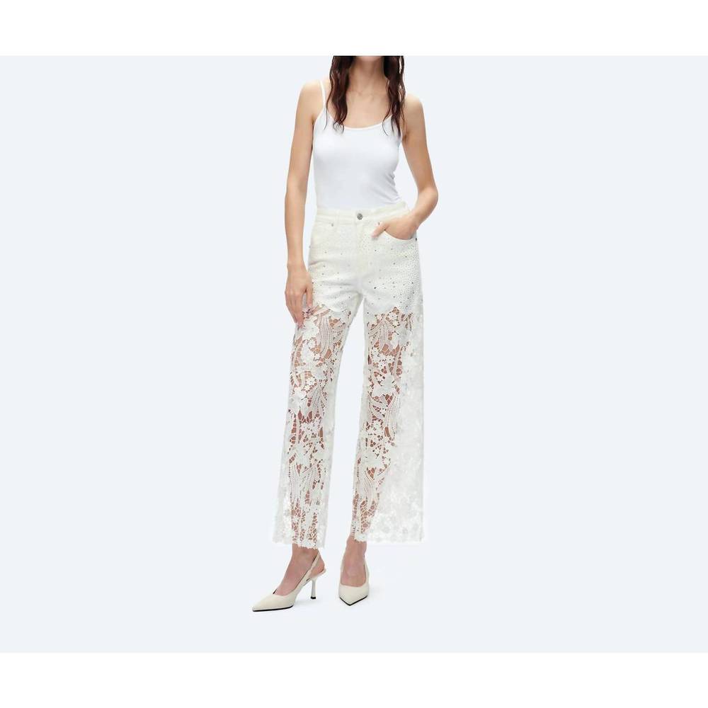 NEW BAYEAS embellished lace contrast wide leg jeans in white - Picture 2 of 7